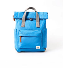 Load image into Gallery viewer, Roka Canfield Roll Top Backpack in Malibu Blue Recycled Nylon Small
