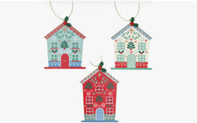 Load image into Gallery viewer, Set of 3 Wooden Alpine Hanging Wood House Decorations by Gisela Graham
