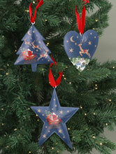 Load image into Gallery viewer, Set of 3 Tin Blue Nostalgia Sleigh Hanging Decorations