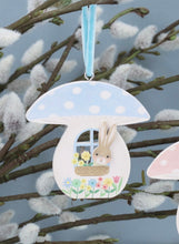 Load image into Gallery viewer, Gisela Graham Set of 3 Bunnies in Toadstool Houses Hanging Wooden Decorations