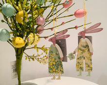 Load image into Gallery viewer, Gisela Graham Set of 2 Wooden Hanging Mimosa Hares Spring/ Easter