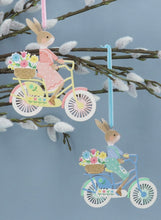 Load image into Gallery viewer, Gisela Graham Bunny Riding a Bike Wooden Hanging Decoration - Boy or Girl