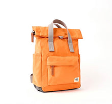 Load image into Gallery viewer, Roka Canfield Roll Top Backpack in Jaffa Orange Recycled Nylon Small