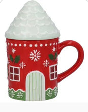 Load image into Gallery viewer, Red Gingerbread House Mug With Lid