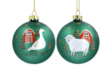 Load image into Gallery viewer, Gisela Graham Matt Green Farmyard Christmas Glass Bauble 8 cm