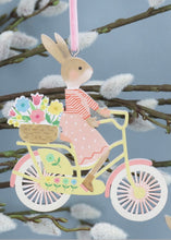 Load image into Gallery viewer, Gisela Graham Bunny Riding a Bike Wooden Hanging Decoration - Boy or Girl
