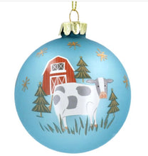 Load image into Gallery viewer, Gisela Graham Matt Blue Farmyard Christmas Glass Bauble 8 cm