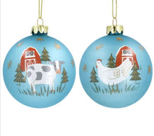 Load image into Gallery viewer, Gisela Graham Matt Blue Farmyard Christmas Glass Bauble 8 cm