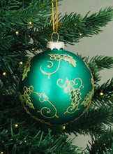 Load image into Gallery viewer, Gisela Graham Green Ornate Dimple Glass Bauble