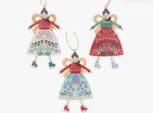 Load image into Gallery viewer, Set of 3 Wooden Hanging Alpine Angels by Gisela Graham