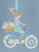 Load image into Gallery viewer, Gisela Graham Bunny Riding a Bike Wooden Hanging Decoration - Boy or Girl