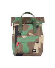 Load image into Gallery viewer, Roka Canfield Roll Top Backpack in Vintage Camo Recycled Canvas Small