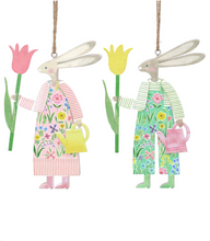 Load image into Gallery viewer, Gisela Graham Pastel Meadow Set of 2 Hanging Wooden Bunnies.
