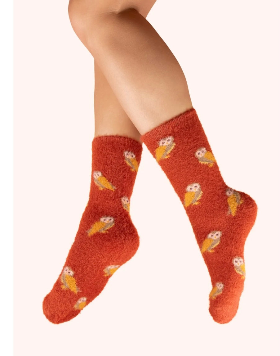 Powder Design Fuzzy Socks in Mini Owl Print