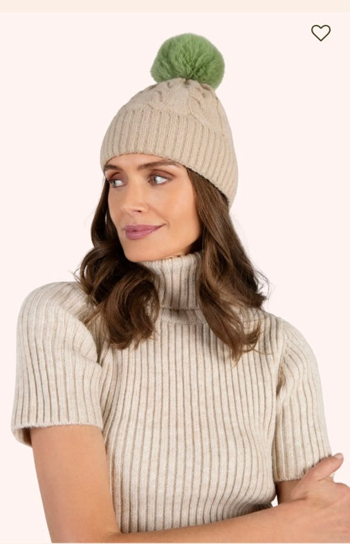 Powder Design Elise Pompom Hat Cream and Sage