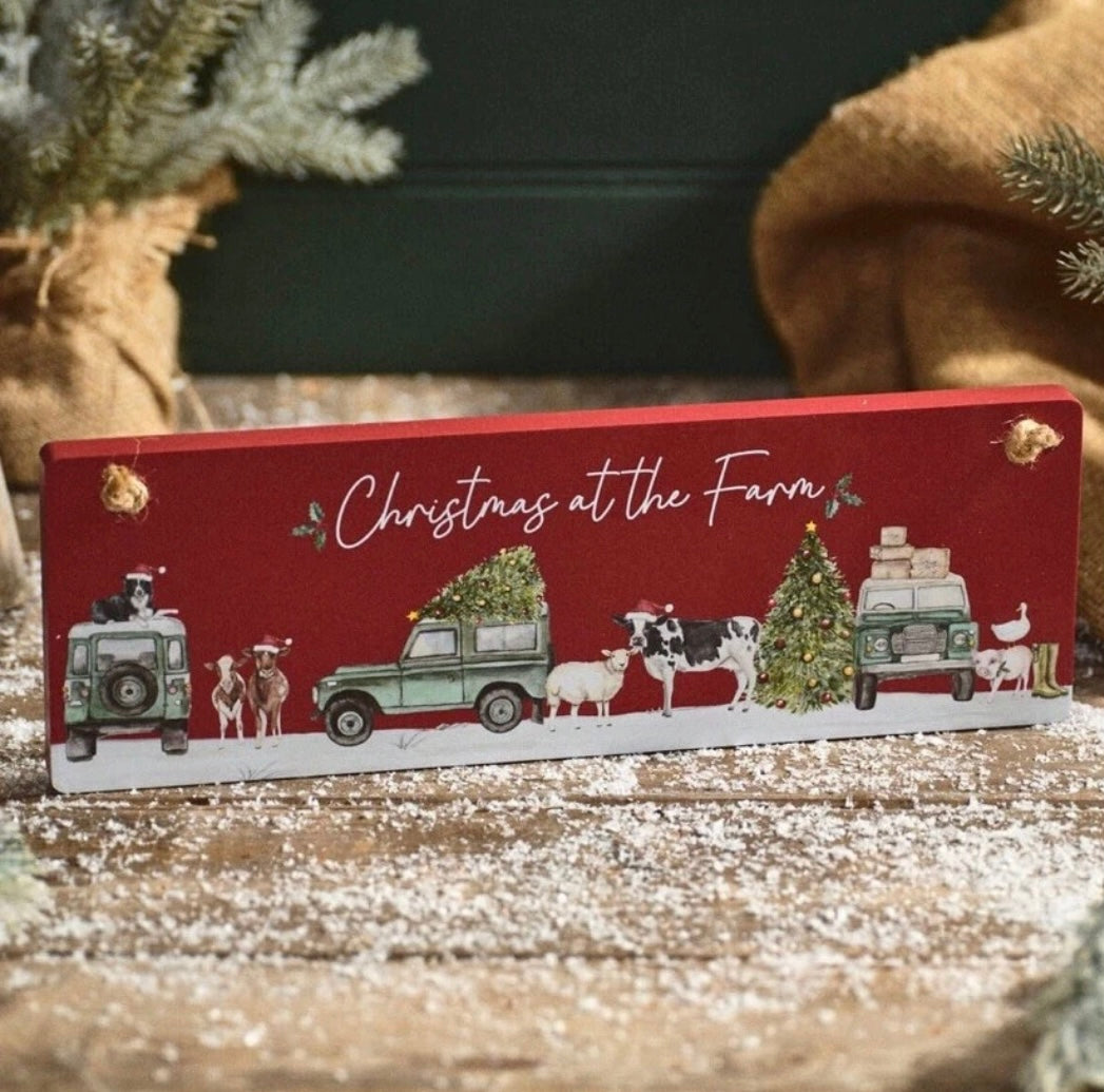 Christmas At The Farm Red Wooden Hanging Plaque Richard Lang
