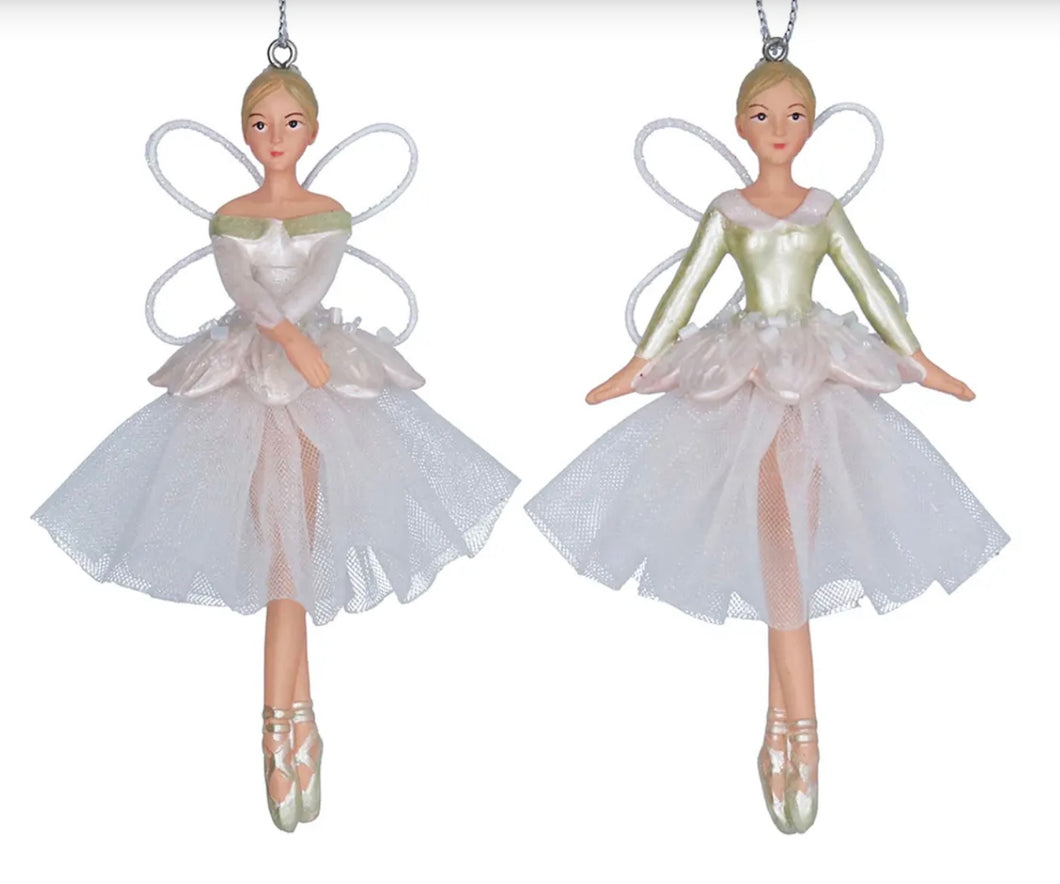 Gisela Graham Set of 2 White and Green Fairies