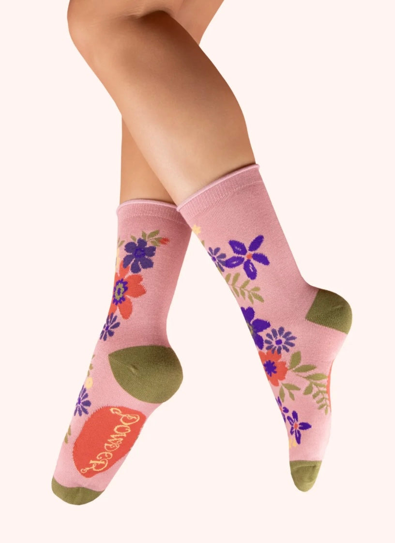 Powder Design Floral Spray Bamboo Ankle Socks- candy