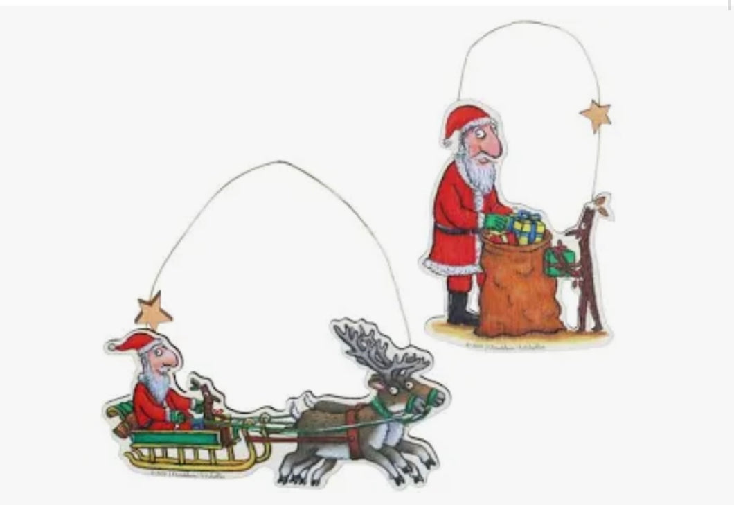 Gisela Graham Stick Man and Santa Wooden Decorations Set of 2
