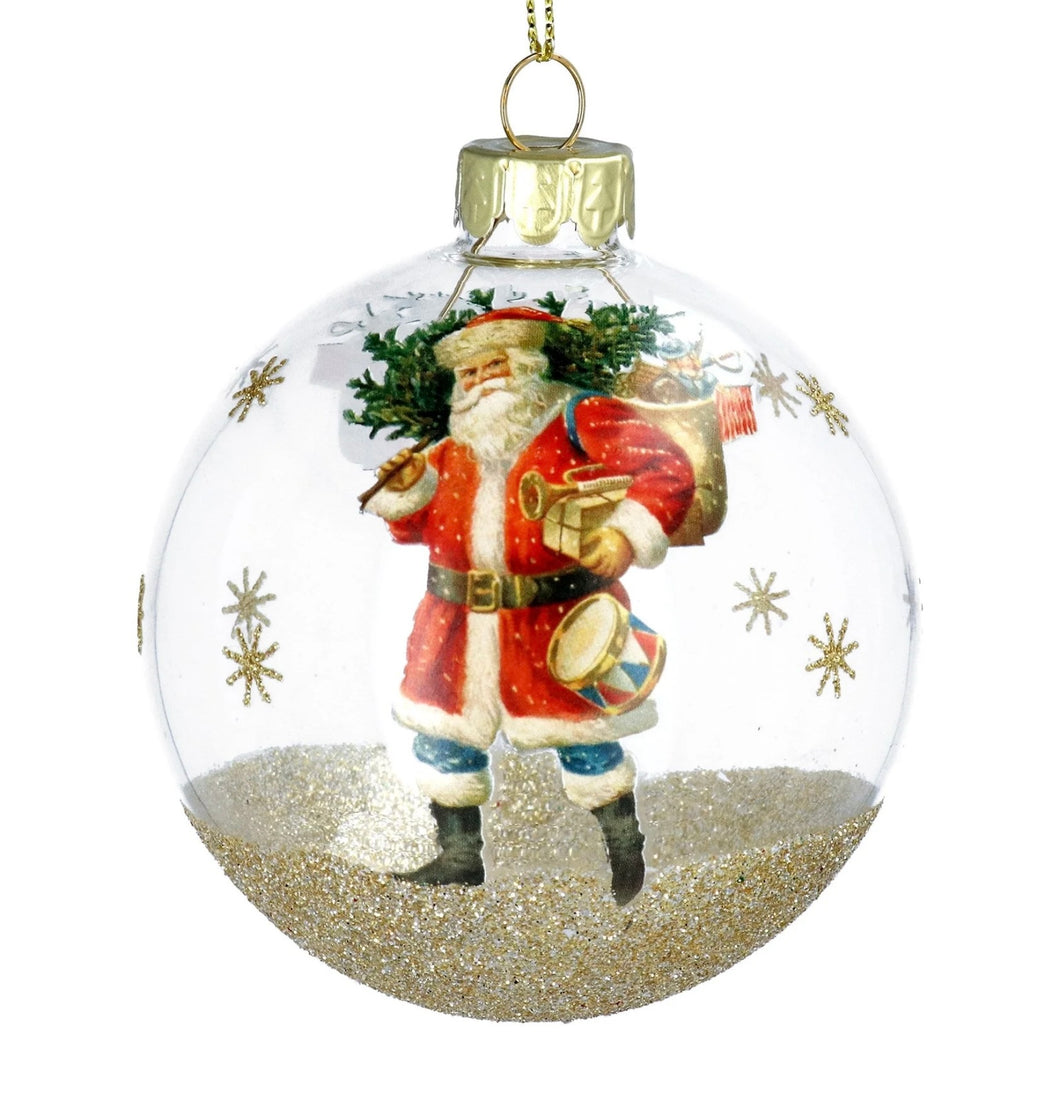 Gisela Graham Clear Glass Traditional Santa Bauble 8 cm