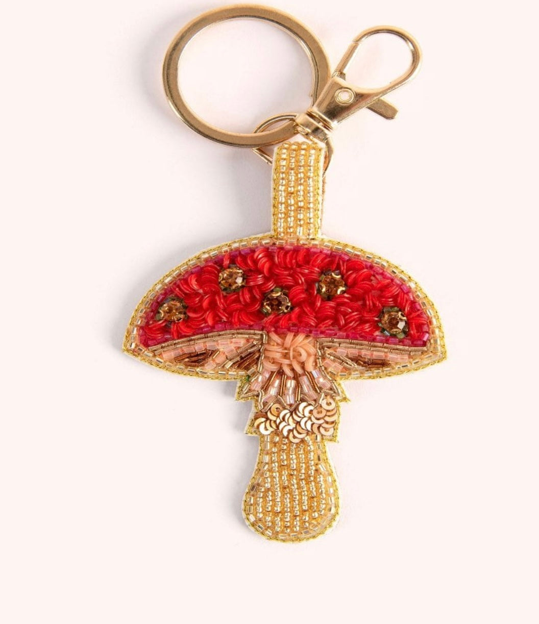Powder Design Beaded Key Ring - Toadstool