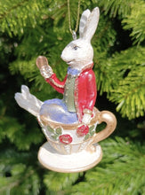 Load image into Gallery viewer, Gisela Graham White Rabbit in a Tea Cup Resin Christmas Decoration
