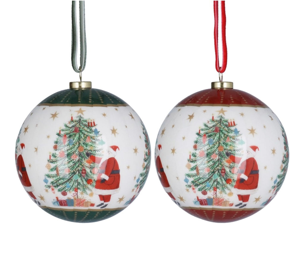 Gisela Graham Christmas Poly Foam Baubles Set of 2 Nostalgia Santa and Tree