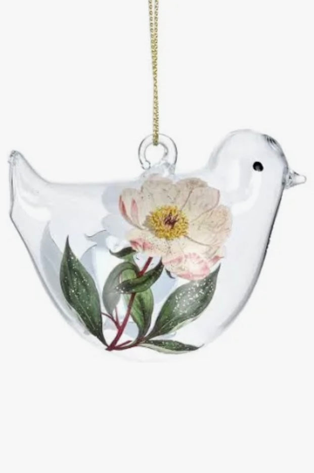 Gisela Graham Clear Glass Bird with White Flower