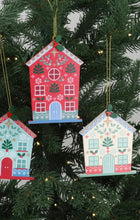Load image into Gallery viewer, Set of 3 Wooden Alpine Hanging Wood House Decorations by Gisela Graham
