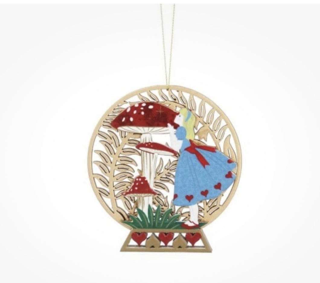 Gisela Graham Alice In Wonderland Wooden Globe Shape Fretwork Decoration - NEW