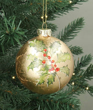 Load image into Gallery viewer, Holly and Berries Gold Leaf Glass Bauble by Gisela Graham
