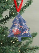 Load image into Gallery viewer, Set of 3 Tin Blue Nostalgia Sleigh Hanging Decorations
