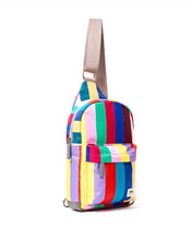 Load image into Gallery viewer, Roka Willesden Recycled Canvas Large Teal Wide Multi Stripe
