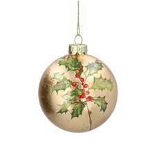 Load image into Gallery viewer, Holly and Berries Gold Leaf Glass Bauble by Gisela Graham
