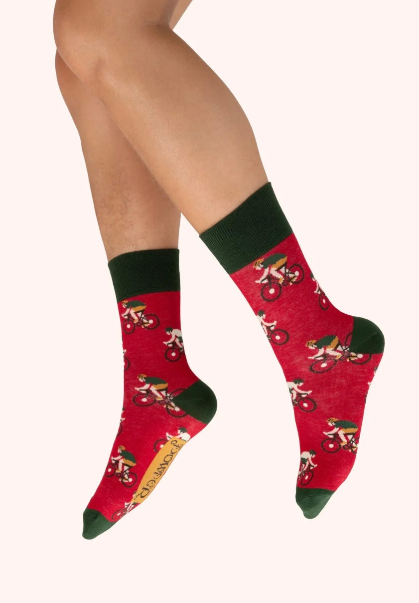 Powder Design Men’s Bamboo Socks Racing Bikes - Tomato