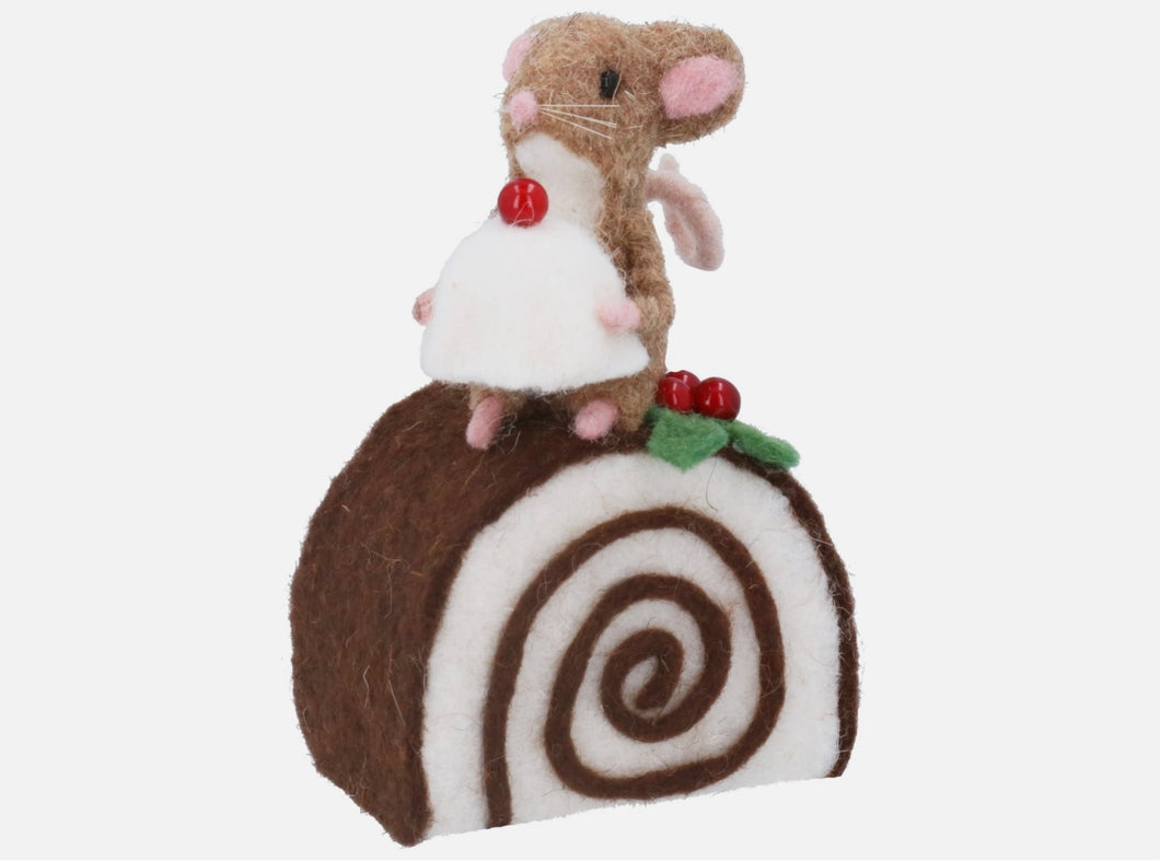 Gisela Graham Wool Mix Mouse on a Swiss Roll Christmas Decoration