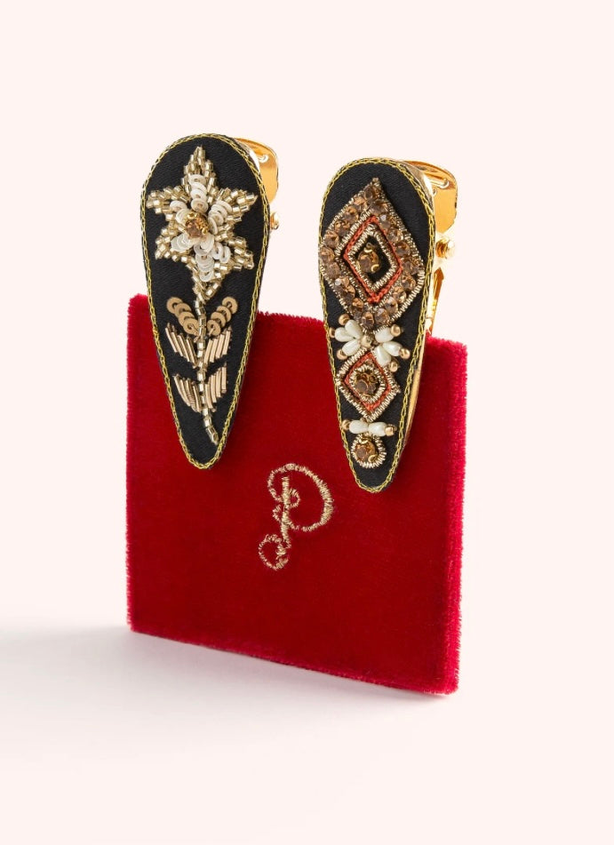 Powder Design Midnight Floral and Deco Hair Clips - set of 2
