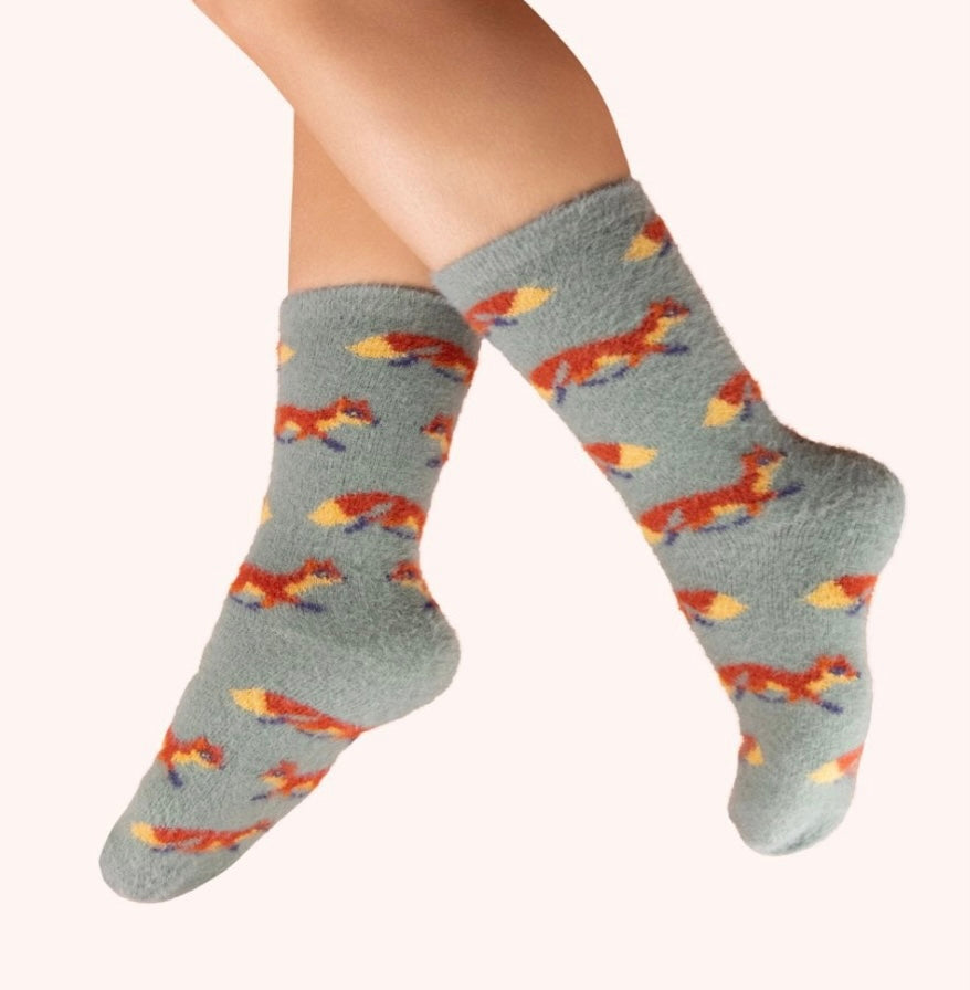 Powder Design Fuzzy Socks in Mini Fox Print