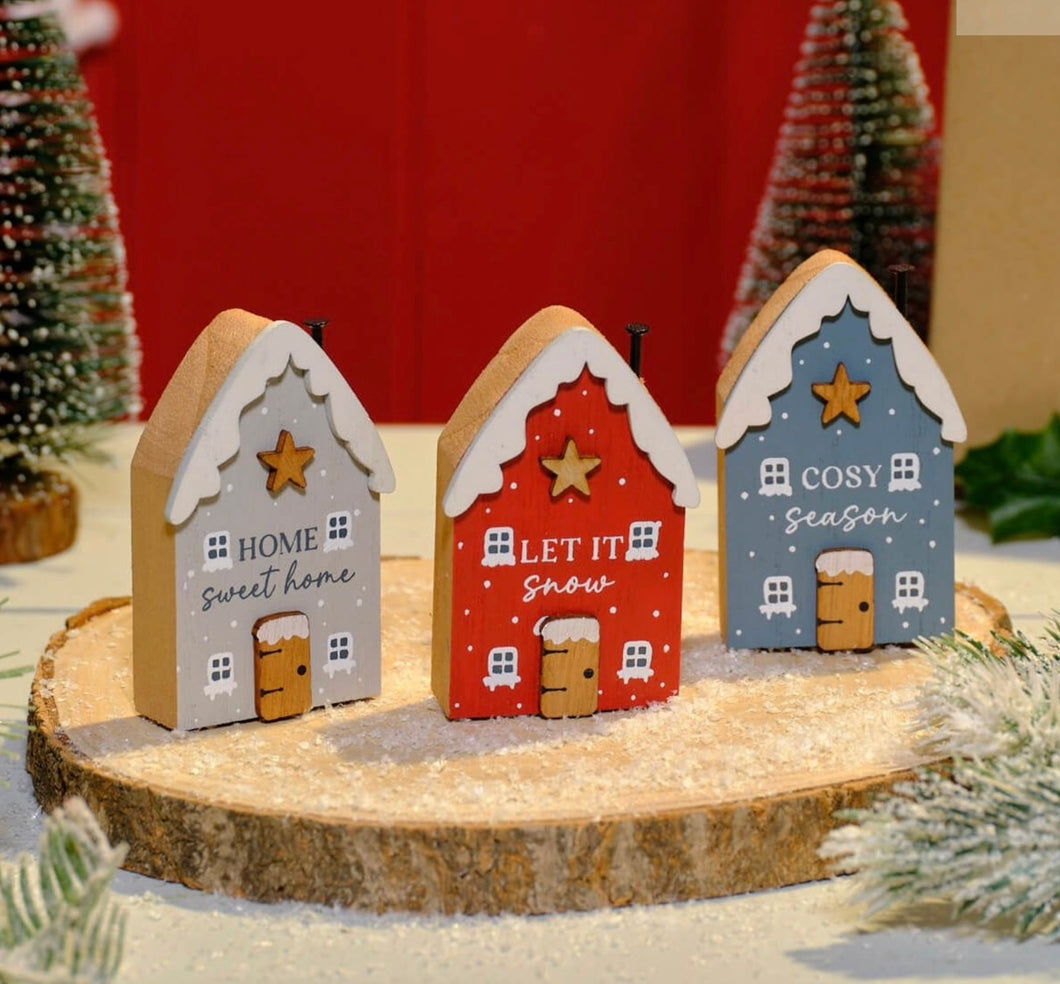 Mini Wooden Christmas Houses By- Set of 3