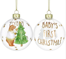 Load image into Gallery viewer, Gisela Graham Baby’s First Christmas Clear Glass Bauble 8 cm
