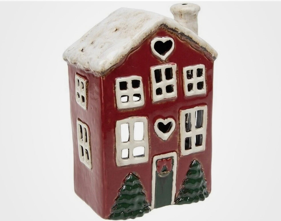 Village Pottery Christmas Heart House With Tree House Tealight- 315281