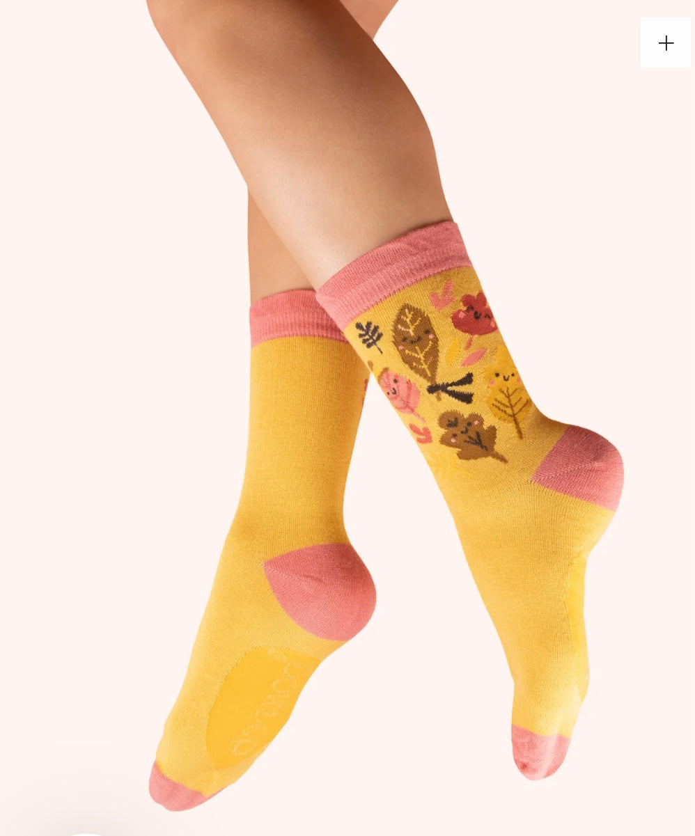 Powder Design Happy Leaves Bamboo Ankle Socks- custard