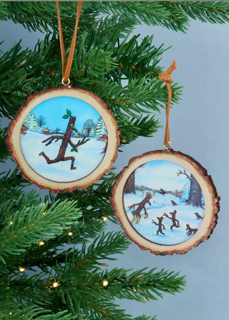 Gisela Graham set of 2 Wood Log Decorations- Stick Man
