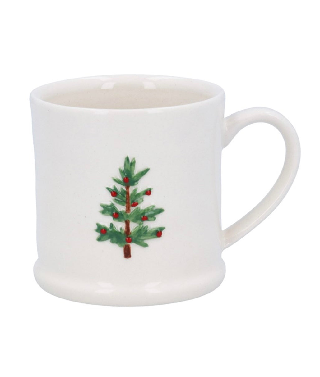 Gisela Graham Cream Stoneware Mini Mug in Christmas Tree Design