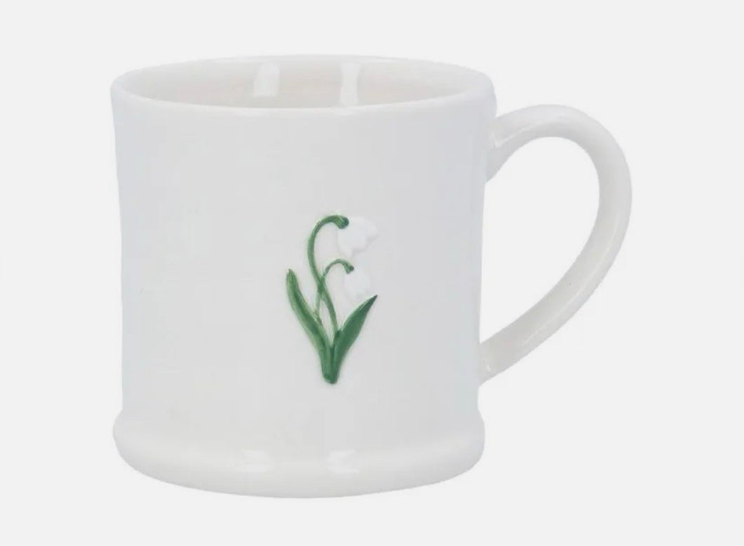 Gisela Graham Cream Stoneware Mini Mug in Snowdrops Design