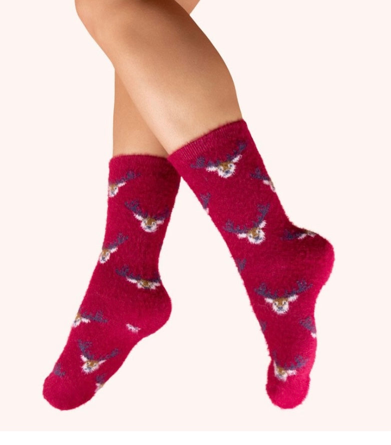 Powder Design Fuzzy Socks in Mini Stag Print