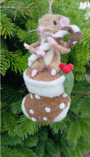 Load image into Gallery viewer, Gisela Graham Wool Mix Mouse in a Christmas Stocking
