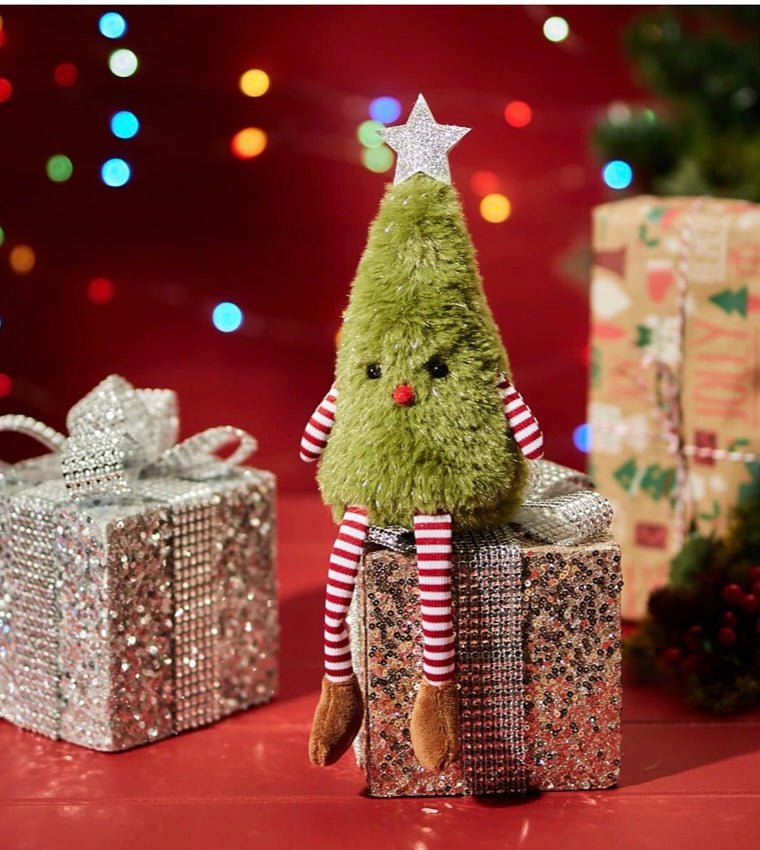 Jingle and Joy Fabric Tinsel Christmas Tree Shelf Sitter