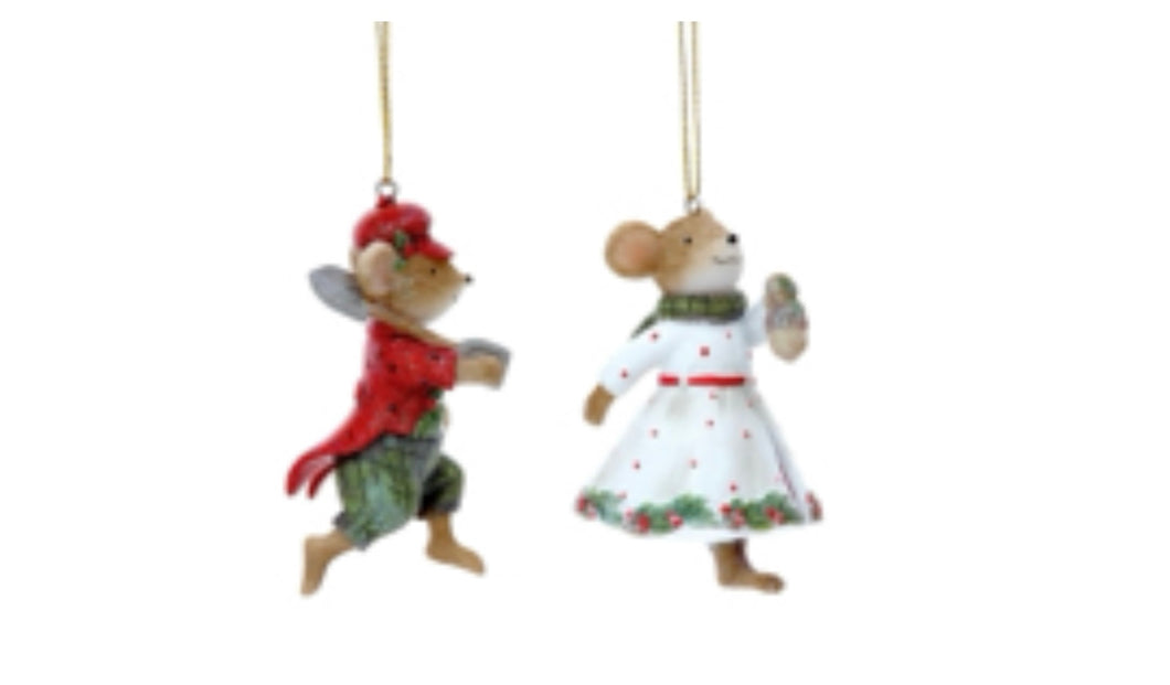 Gisela Graham Mr and Mrs Mouse Set of 2 Hanging Resin Christmas Decorations.