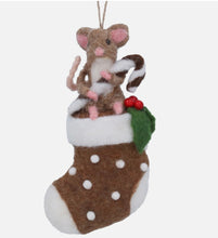 Load image into Gallery viewer, Gisela Graham Wool Mix Mouse in a Christmas Stocking
